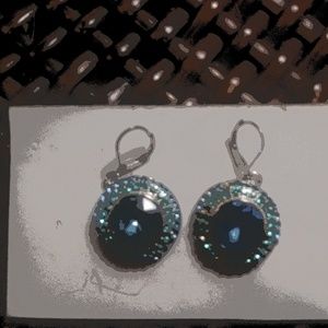Stunning blue/teal 1" round pierced earrings
